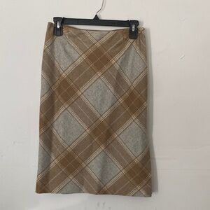 Ann Taylor vintage beige wool plaid pencil skirt size 2